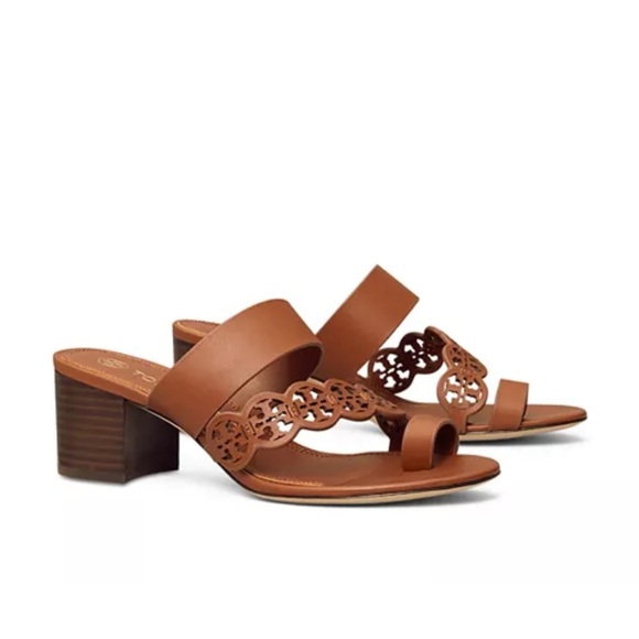 Tory Burch Tiny Miller Leather Toe Ring High Block Sandals Size 10.5 Brown - Picture 3 of 9